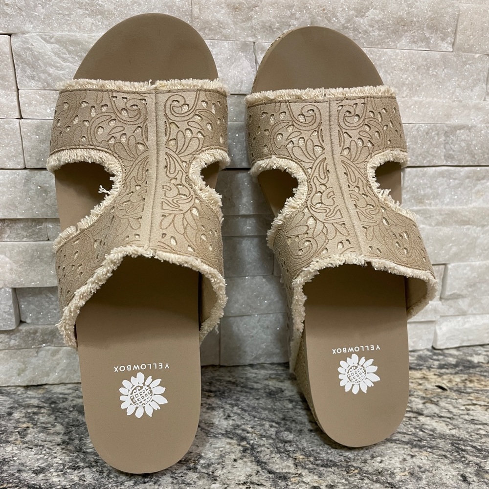 Yellow Box Cream Bachiko Wedge Sandal Size 7 EUC like new!